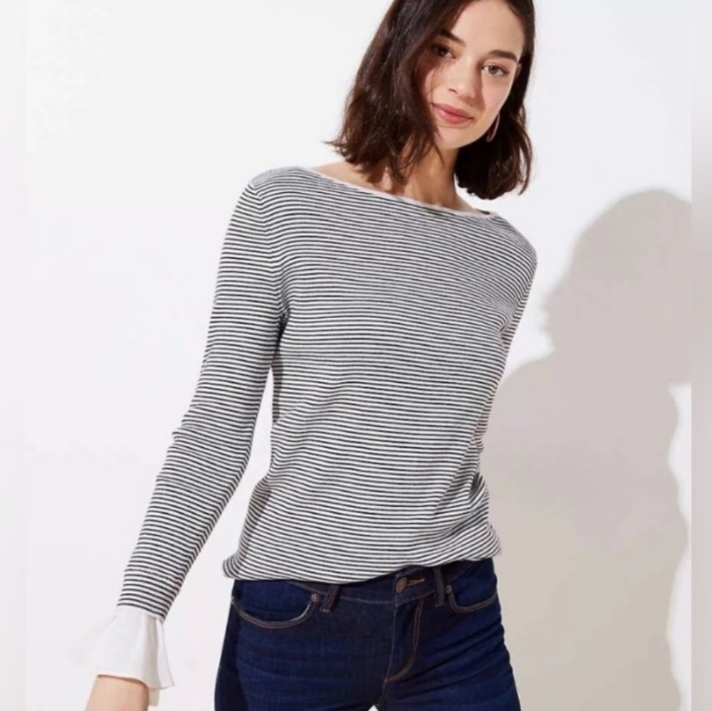LOFT stripe ruffle sleeve sweater